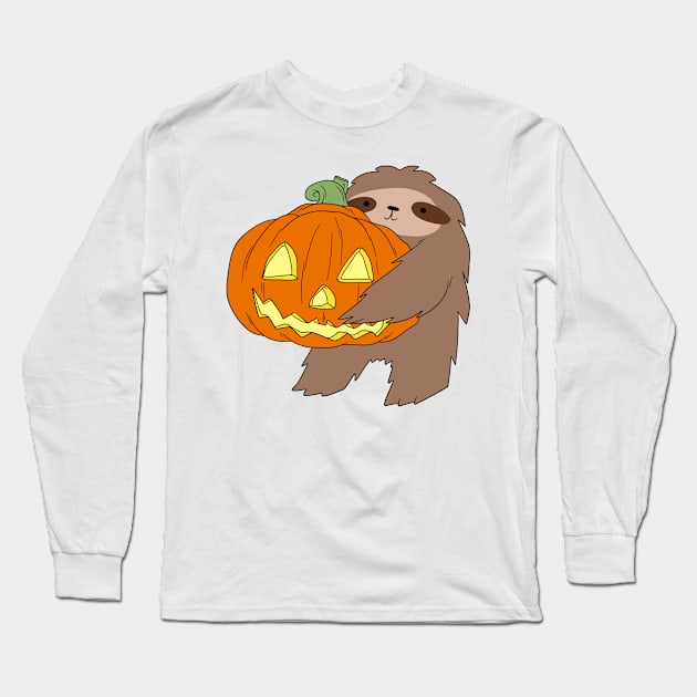 Sloth Holding a Jack o' Lantern Long Sleeve T-Shirt by saradaboru